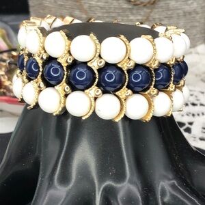 Navy And White Stretch Bracelet